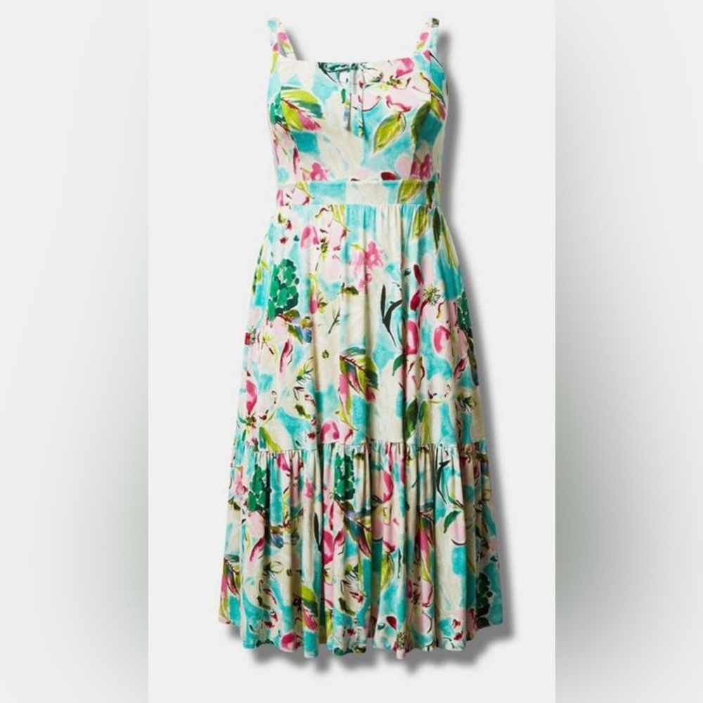 Torrid Women's Midi Supersoft Tiered Tie Front Dress Size 1X(14-16)